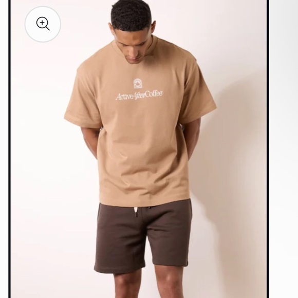 NWT Active After Coffee Crew T-Shirt Tan Unisex Size Small 100% Cotton oversized - Picture 2 of 12